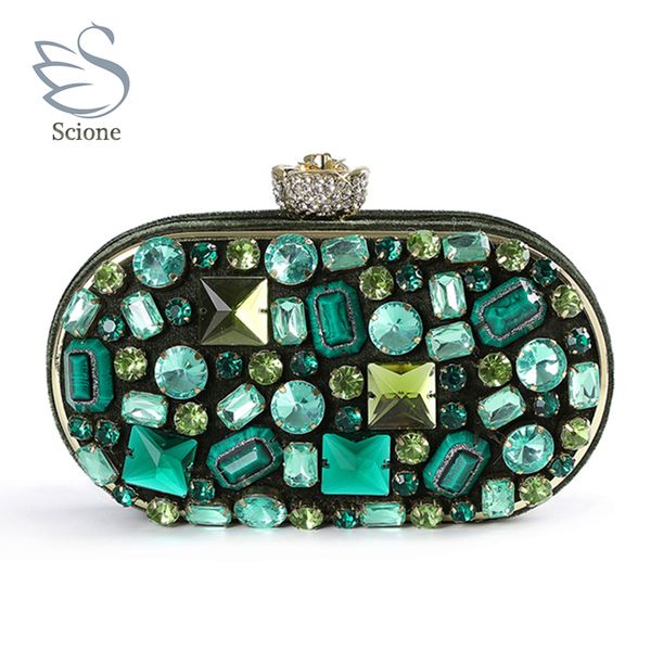 

2017 fashion handmade women emerald green gem handbags female diamond crystal evening bags wedding party gold cluthes bag 845t