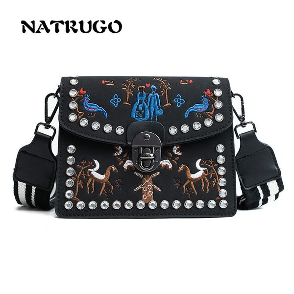 

women messenger bag embroideried flower handbag ladies small rivets crossbody bags women famous brands designers shoulder bags