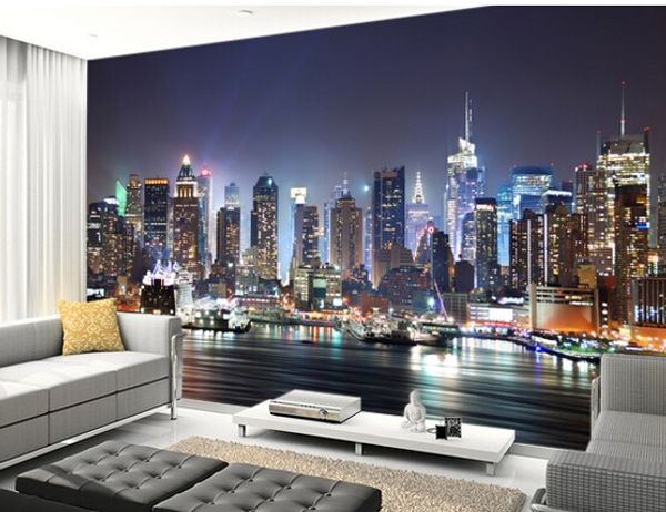 

Пользовательские фото обои,Нью-Йорк,Манхэттен ночью.Современные 3D фрески для гостиной спальня кухня стены ПВХ обои.