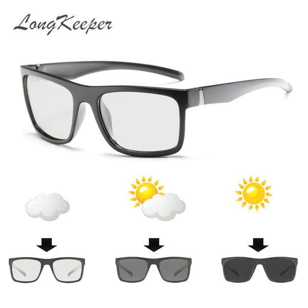 

longkeeper 2018 square pchromic sunglasses men polarized driving sun glasses safety night vision goggles glasses uv400 1820, White;black