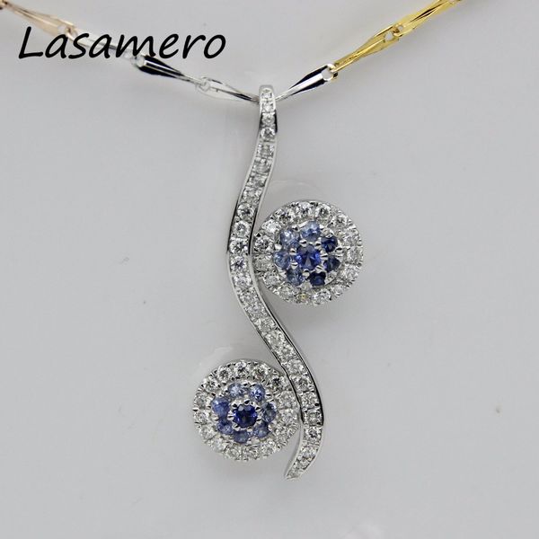 

lasamero halo 0.09ct 18k white gold natural diamond round cut floral hollow filigree pave set pendant necklace, Silver
