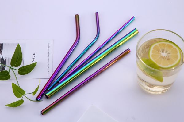 Colorato oro riutilizzabile oro rosa nero arcobaleno colore acciaio inox 304 piegato bere cannucce diritte per la tazza 900ml spedizione gratuita