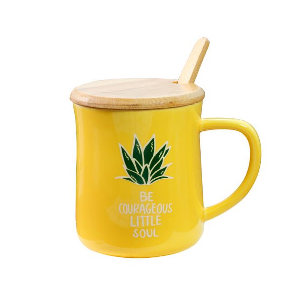 

350ml creative yellow pineapple ceramic mug cartoon coffee mug korean style milk cup new temperature cover handle with handle