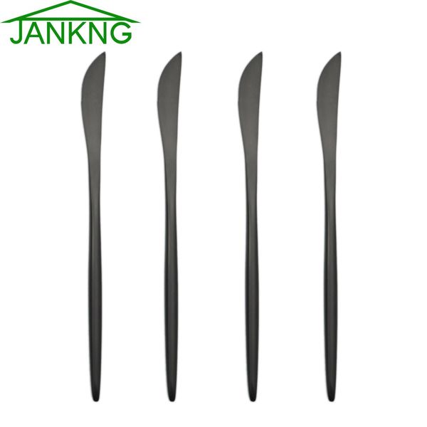 Jankng 4 pçs / lote de aço inoxidável jantagem de aço conjunto preto talheres definir manteiga de mesa de mesa de mesa conjunto de facas