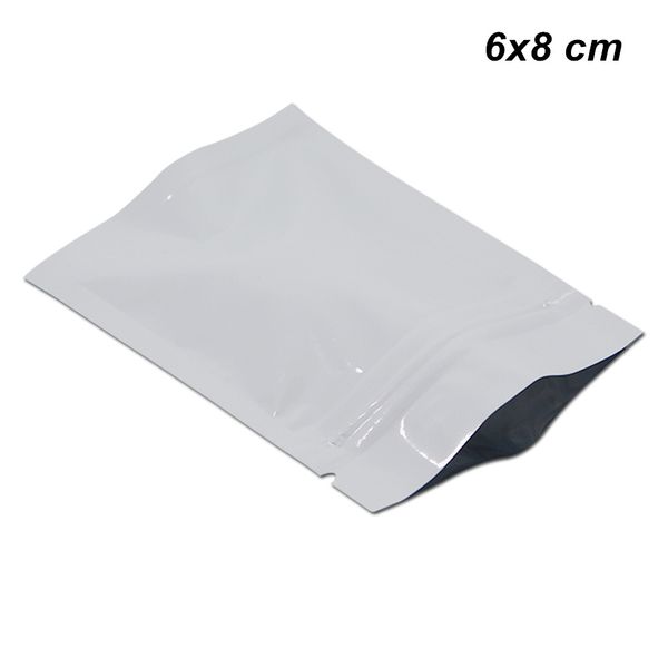 

100pcs white 6x8 cm mylar foil zip lock food grade storage bags with notch zipper aluminium foil heat seal sample packets for snack spices