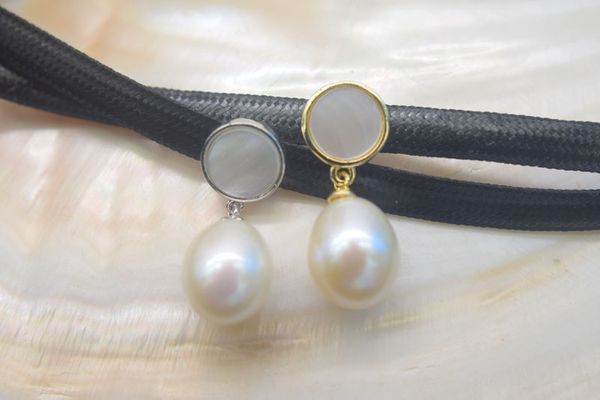 

freshwater pearl white rand black leather chocker 14" nature fppj wholesale, Silver