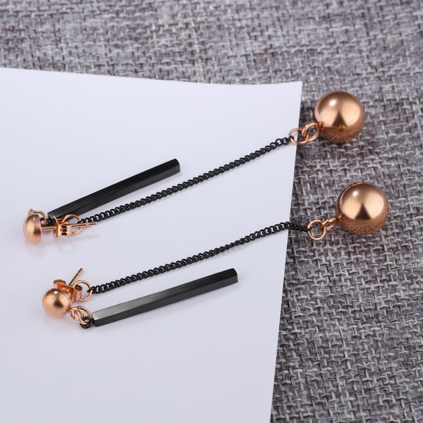 

fashion personality earrings women bead pendant long titanium steel rose gold earrings temperament tassel strip earrings ball pendant, Golden;silver