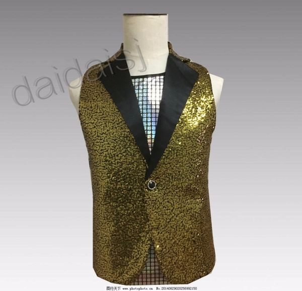

xs-6xl 2018 new men's clothing fashion bigbang jazz rock roll hip hop perform gold sequins vest costume plus size dance costumes, Black;white