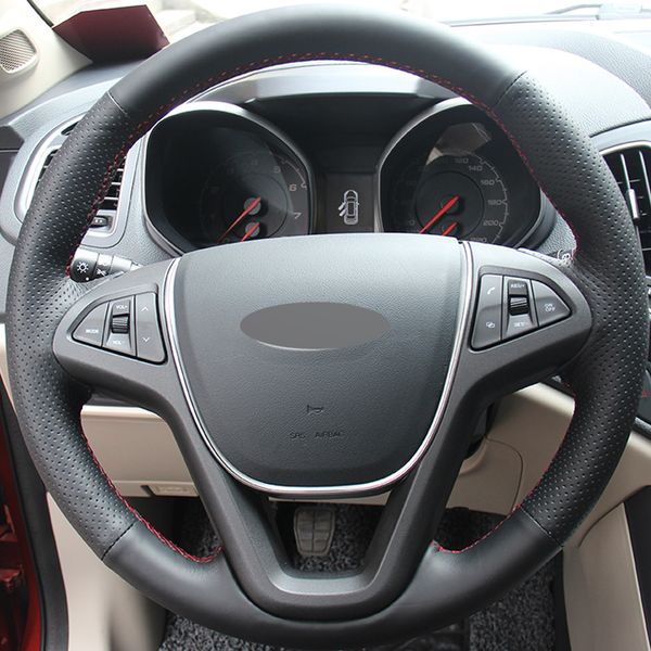 

diy hand-stitched car steering wheel cover black genuine leather for chery tiggo 5