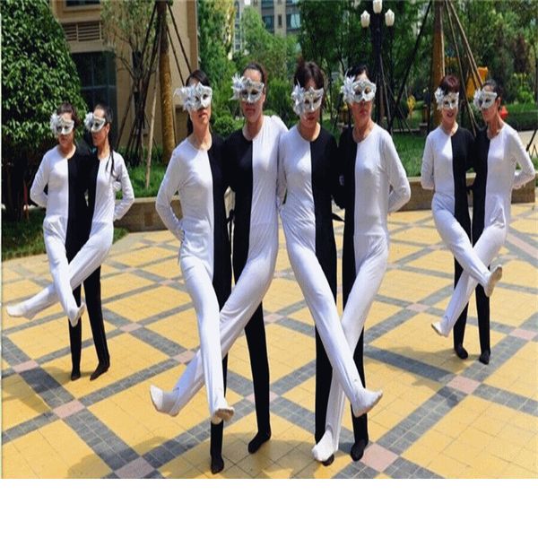 

child black / white leg dance costume funny costume visual illusion russian dance siamese siamese clothing, Black;red