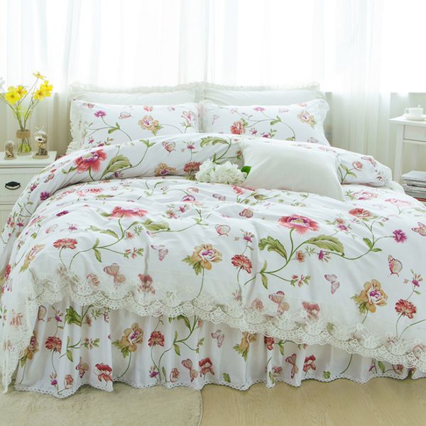 

korean princess style lace design flower patternbed linens 4pcs bedding sets bed set duvet cover bed sheet woman cover set