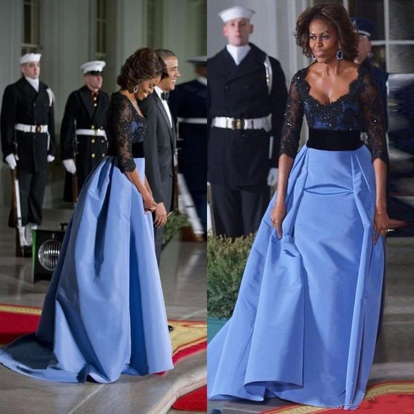 

Michelle Obama Sexy Formal Evening Dresses Black Lace Sequined Women Gowns With Half Sleeves Red Carpet Celebrity Dress