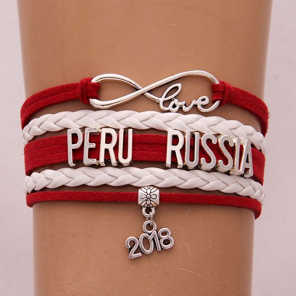 (10 pçs / lote) amor infinito PERU RÚSSIA pulseira charme artesanal trançado pulseiras pulseiras país jóias acessório para mulheres homens presente