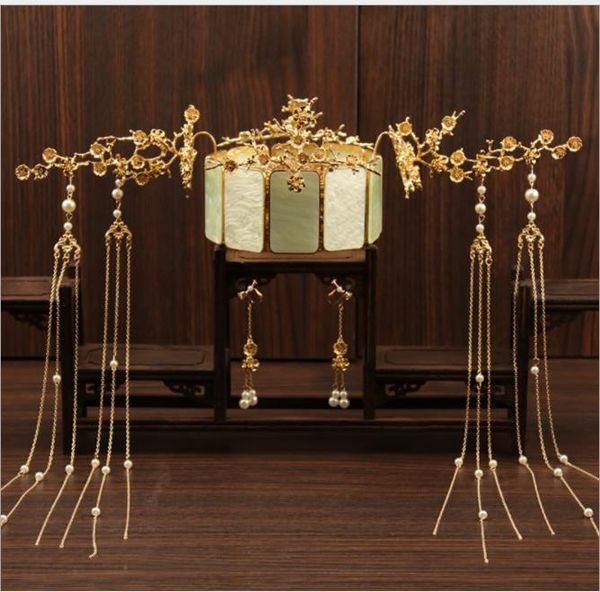 

2018 new style chinese phoenix crown brides, ancient costume headgear, roll the fringes, Slivery;golden