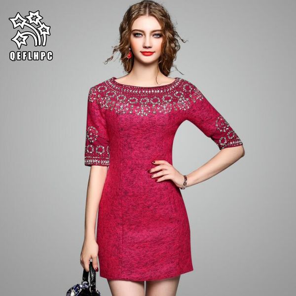 

women's clothes. fashion casual clothes. nail beads. woolen. luxury. short sleeve. dress. short skirt. round collar. dinner dress. aol6, Black;gray