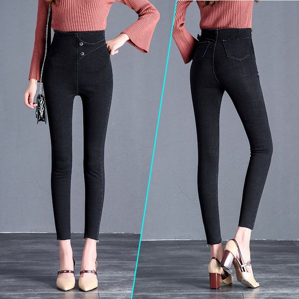

jeans for woman 2018 autumn skinny high waist jeans women slim pencil pants stretch waist elasticity women plus size, Blue