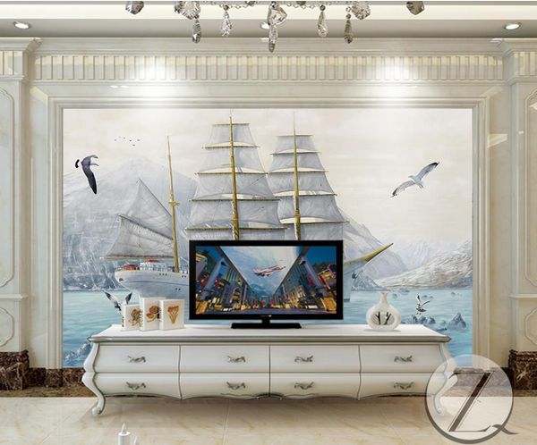 

custom 3d wallpaper for walls 3d p wallpaper murals high definition sea boat scenery mural oil painting art background murals home decor