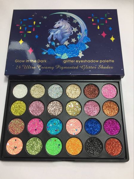 

24 colors makeup glow in the dark magic horse glitter eye shadow palette creamy cosmetics pigment glitter shades quality