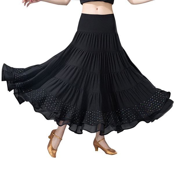 

ballroom dance skirt long length spread hem elegant modern dance maxi skirt women flamenco latin tango practice stage costumes, Black;red