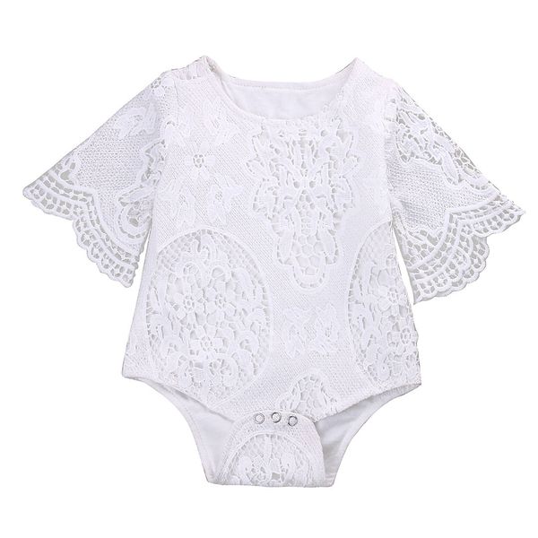

newborn baby girls kid lace floral cotton blend romper jumpsuit outfits sunsuit o-neck fashion clothes, Blue