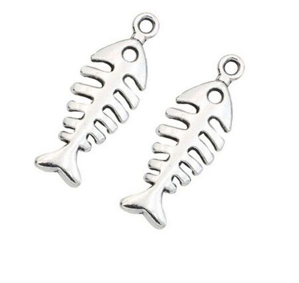 100 Stück Legierung Fischgräte Charms Antik Silber Charms Anhänger für Halskette Schmuckherstellung 25x9mm