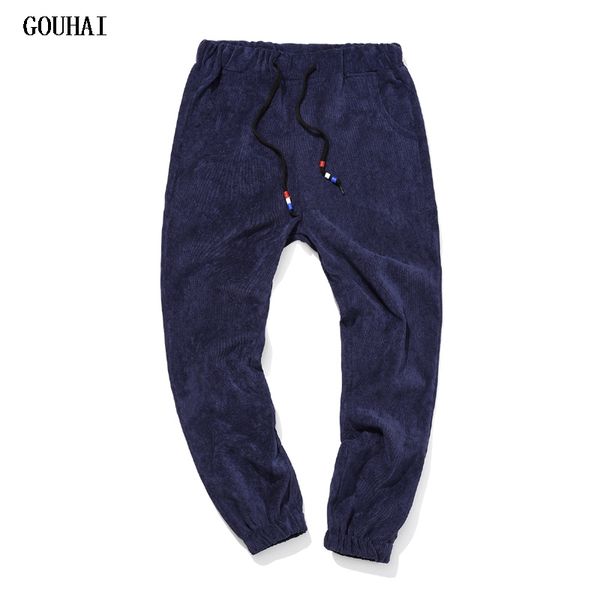 

gouhai 2017 new fashion solid corduroy pants man m-5xl 6xl plus size casual sweatpants men pantalones hombre harem pants men, Black