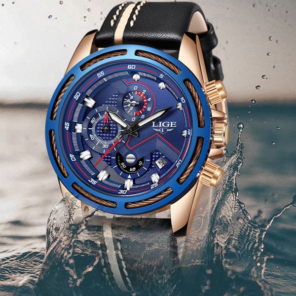 

relojes para hombres lige men's watches fashion business quartz watch men sport waterproof wristwatch male+box, Slivery;brown