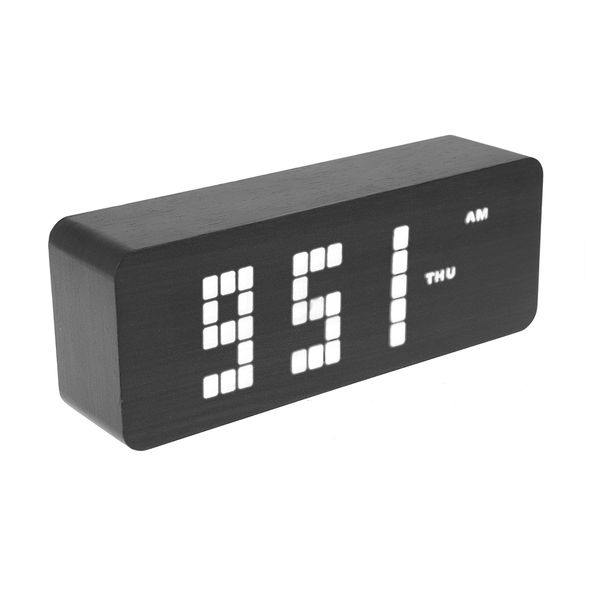 

wooden led display digital alarm clock time temperature week calendar display home office sounds voice control watch usb cable