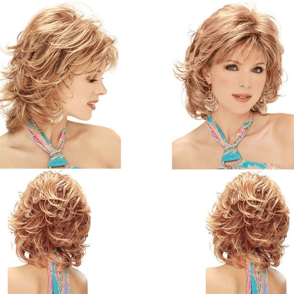 14 Inches Women Fashion Wig New Light Brown Short Curly Wavy Hair