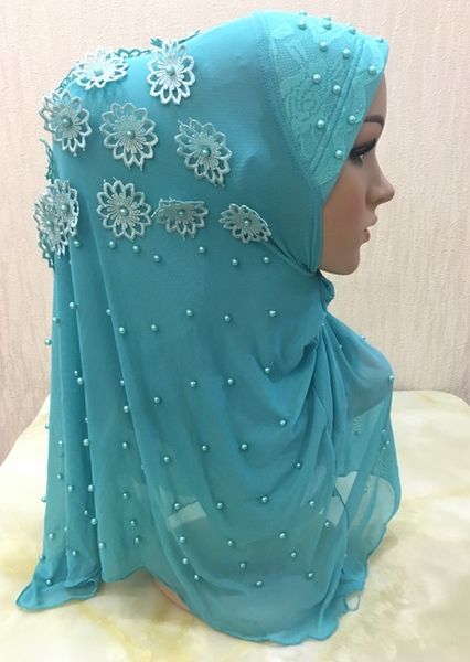 

h1257 latest two layers net amira hijab with handmade flowers and pearls,mixed colors, fast delivery