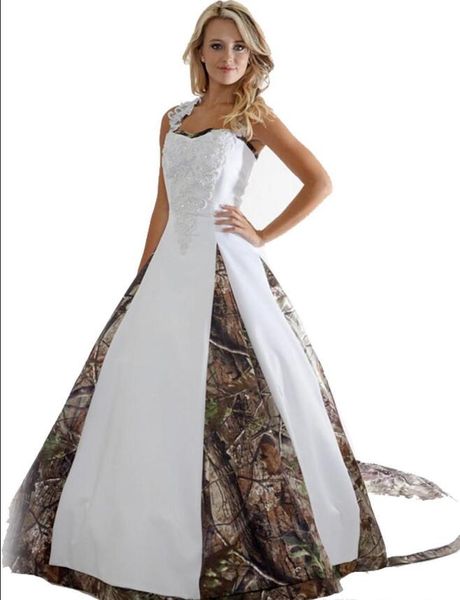 Venda Quente 2018 vestidos de casamento camo com apliques cruzados cruz de volta longa camuflagem vestido de festa de casamento vestido espaguete engrenagens nupciais