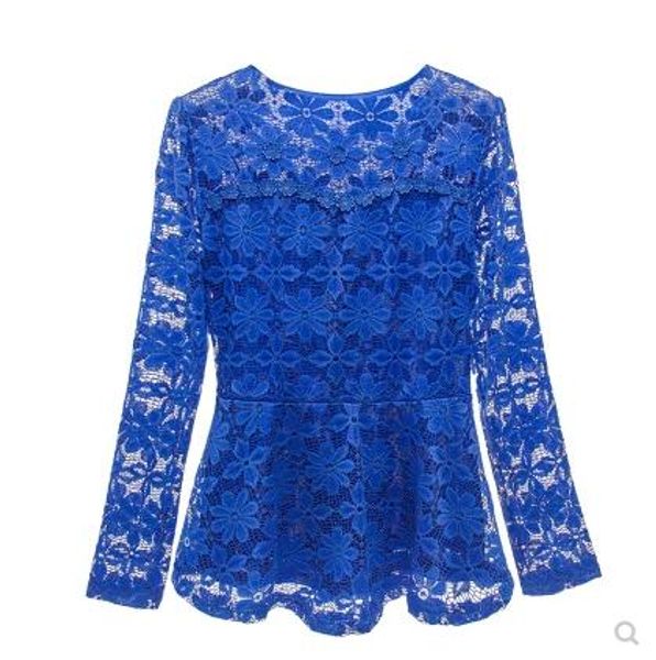 2018 Primavera Outono novo design de moda o-pescoço laço longo da luva das mulheres escavar babados cintura fina floral sexy blusa peplum encabeça 4XL