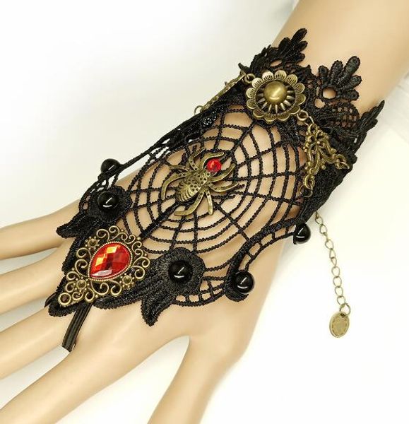 

new vintage bracelet spider web black lace mitten ring matching ornaments halloween fashion classic exquisite elegance, Golden;silver