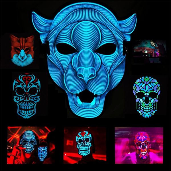 

sound control luminous led mask, nightclub makeup mask, fluorescent led horror mask sound control el party masks i315