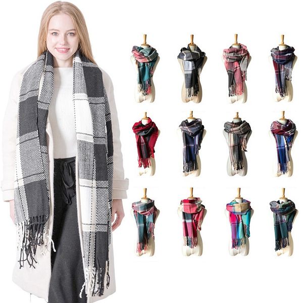

women faux wool scarf mesh tassel wrap oversized plaid shawl plaid scarf winter scarf blanket fashion scarves and wraps t6c091, Red;brown