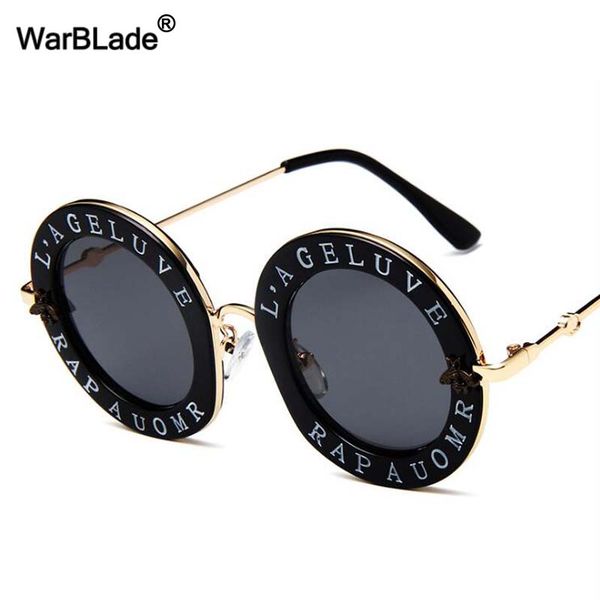 

warblade retro round sunglasses fashion brand designer english letters sun glasses for men women metal frame glasses, White;black