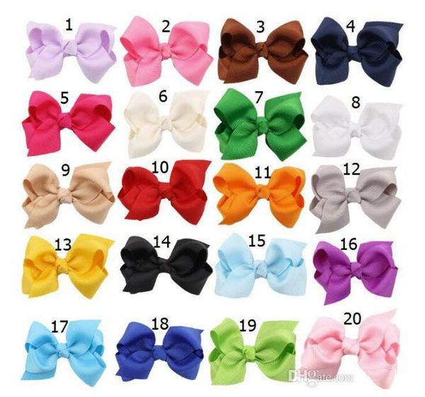 

100pcs korean 3 inch grosgrain ribbon hairbows baby girl accessories with clip boutique hair bows hairpins hair ties hd3201, Slivery;white