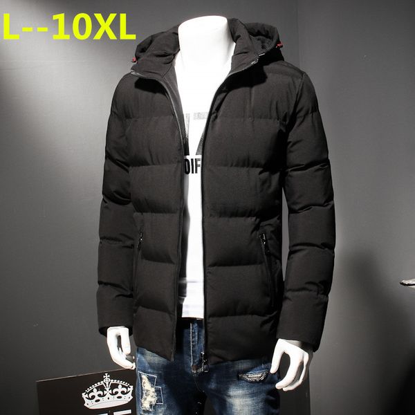 

10xl 8xl men winter jacket coat fashion quality cotton padded windproof thick warm soft brand clothing hooded male down parkas, Black