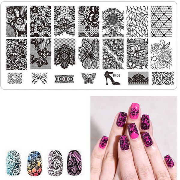 

nail art stamp template square lace nail template leaves flower animal image pattern printing ent, White