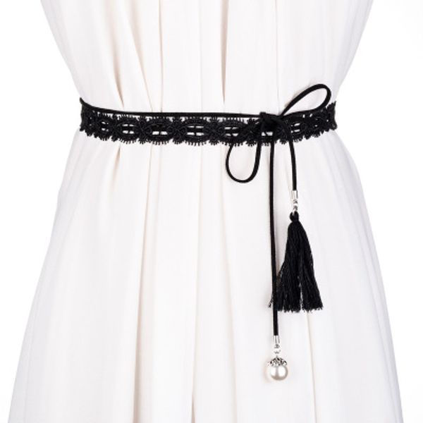 

fashion elegant ladies thin belt lace tassel knotted waist chain with skirt shirt decorative waist rope female belt, Black;brown