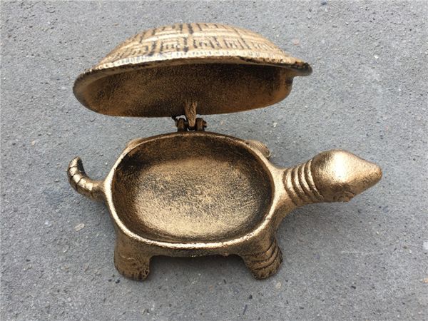 2019 Big Cast Iron Gold Turtle Ash Reciever Holder With Cover Old