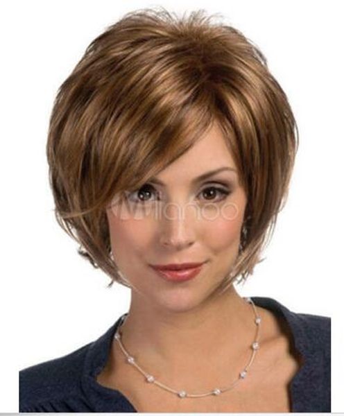 

attractive brown side parting heat-resistant fiber short hair wig for women, Black;brown