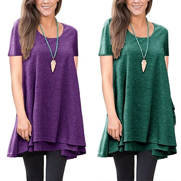 

2018new style women's short sleeve o-neck loose blouse t-shirt fashion casual t-shirt dress maxi t-shirt blouse s-3xl 8colors ing, White