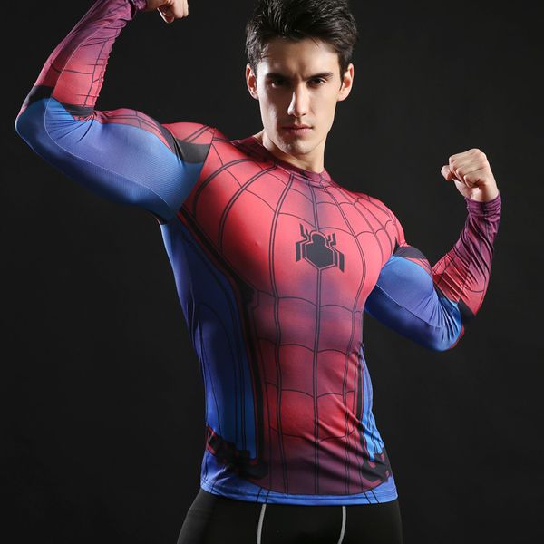 

Hot 2018 Superhero Superman/Batman/Spiderman Men Long Sleeve T Shirt Compression Tights Tops Fitness T-shirt