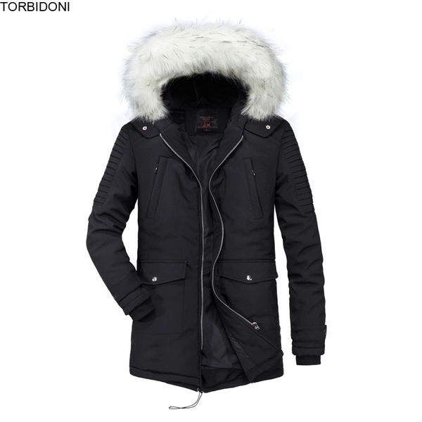 

winter men padded parka cotton hooded coat jacket jaqueta masculina fashion overcoat parkas artificial fur thick warm outwear, Black
