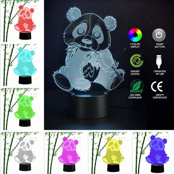 Panda 3D LED Tischleuchte 7 Farben Nachtlicht tischlampe Gift Light Night #R42