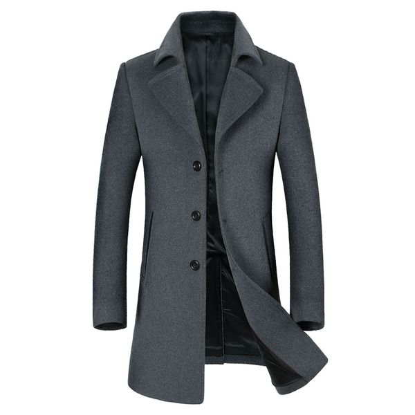 

mens autumn&winter stylish brand-clothing long wool trench coat silm fit wool overcoat casual blends for men, Black