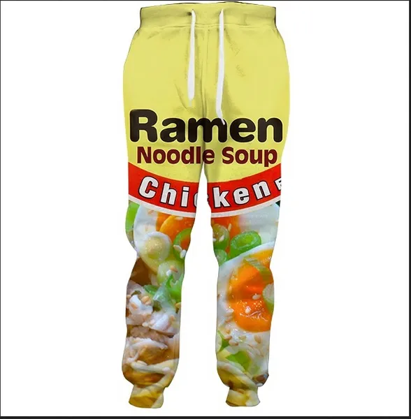 

wholesale--chicken ramen joggers 3d printed salty japanese noodles jogger sweatpants women men full length hip-hop trousers pants kz01, Black