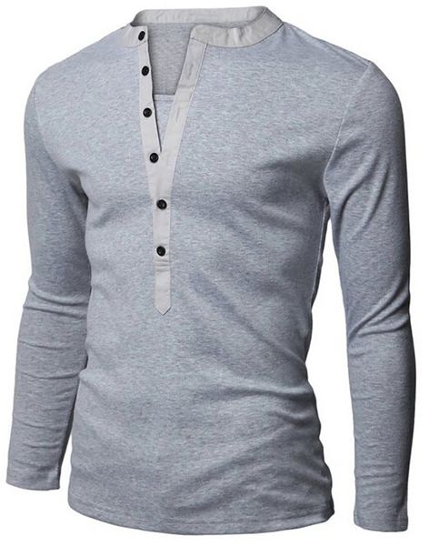 

men's henley shirt popular design tee long sleeve stylish slim fit plain t-shirt button placket casual men t-shirts, White;black