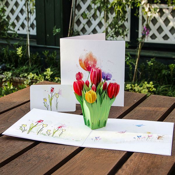 

3d pop up tulips flowers greeting card christmas birthday new year thanksgiving day invitation card
